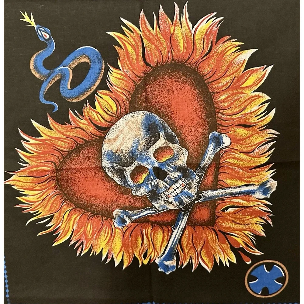 VINTAGE BIKER SKULL, SNAKES‎ & EAGLE MACABRE BANDANA 24x 23 MADE IN USA HARLEY